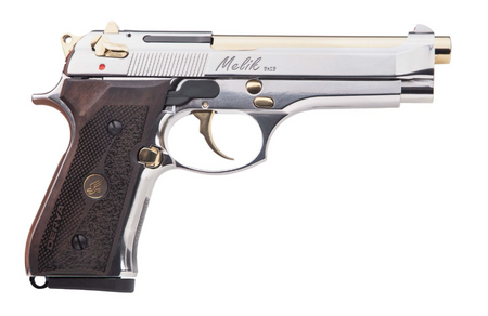 Derya Firearms 15L.MELIK9.NG.TR Melik 9mm Luger 15+1 4.90" Gold TiN Steel Barrel, Black Melonite Serrated Steel Slide, Black Aluminum Frame, Black Polymer Grip