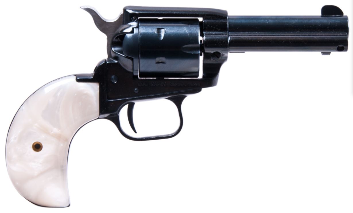 Heritage Mfg RR22MB3BHPRL Rough Rider 22 LR 22 WMR 6 Shot, 3.50" Black Steel Barrel, Black Zinc Alloy Frame, Black Cylinder, White Pearl Birdshead Grip, Hammer/Thumb Safety, Exposed Hammer