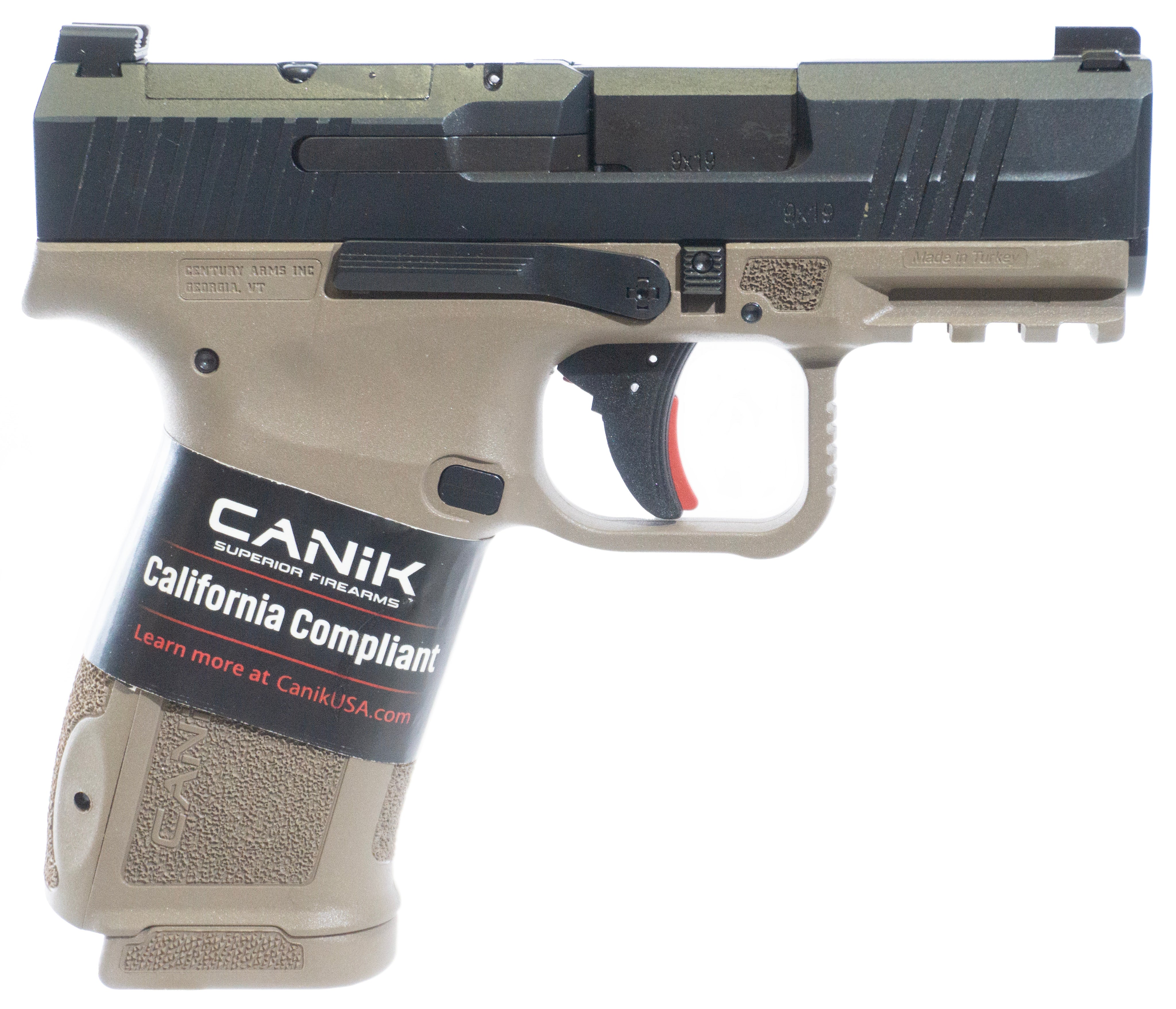 Canik HG7884CABD-N Mete MC9L *CA Compliant 9mm Luger 10+1 3.18" Black Steel Barrel, Black Nitride Steel Serrated Slide, Flat Dark Earth Polymer Frame w/Picatinny Rail, Interchangeable Backstrap Grip