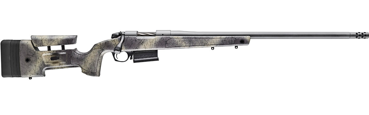 Bergara Rifles B14LM368 B-14 Wilderness HMR 300 PRC 5+1 26" Threaded, Sniper Gray Cerakote Barrel/Rec, Adj. SoftTouch Woodland Camo Stock with Mini-Chassis, Omni Muzzle Brake