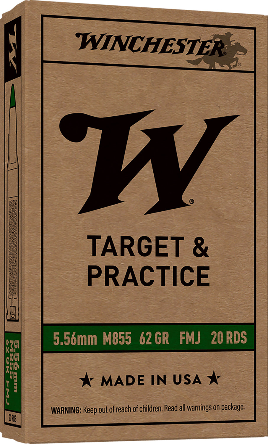 Winchester Ammo WM855K USA M855 Green Tip 5.56x45mmNATO 62gr Full Metal Jacket Lead Core 3060 FPS
