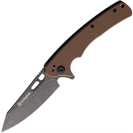 Remington EDC Coping Folder 4in G10 Tan Handle D2 Stone Washed