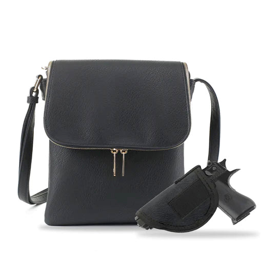 Jessie & James Cheyanne Concealed Carry Lock & Key Crossbody Handbag Black 11Hx9Wx1.5D