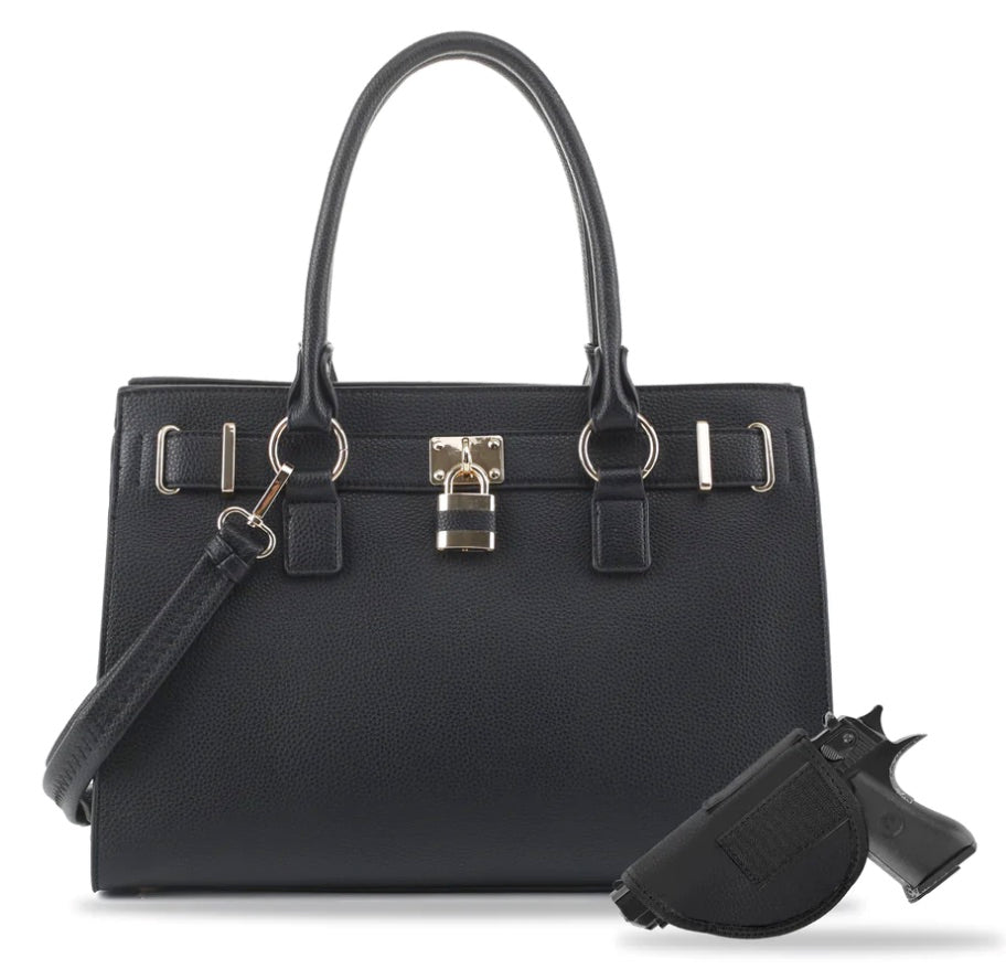 Jessie & James Dina Concealed Carry Lock and Key Satchel 10"H x 15"W x 6"D - Black