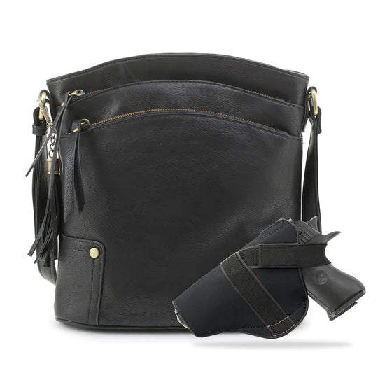Jessie & James Robin Concealed Carry Lock & Key Crossbody Handbag Black 11Hx10.25Wx3D