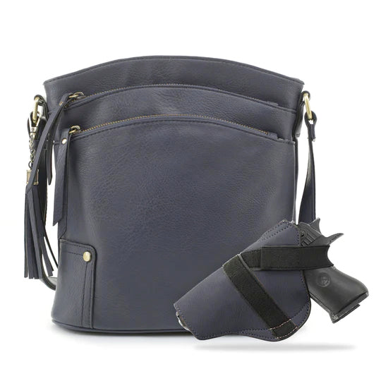 Jessie & James Robin Concealed Carry Lock & Key Crossbody Handbag Navy 11Hx10.25Wx3D
