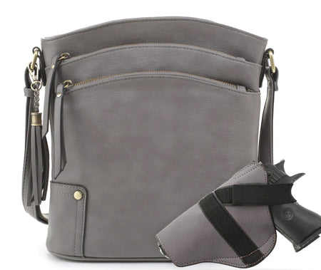Jessie & James Robin Concealed Carry Lock & Key Crossbody Handbag Grey 11Hx10.25Wx3D