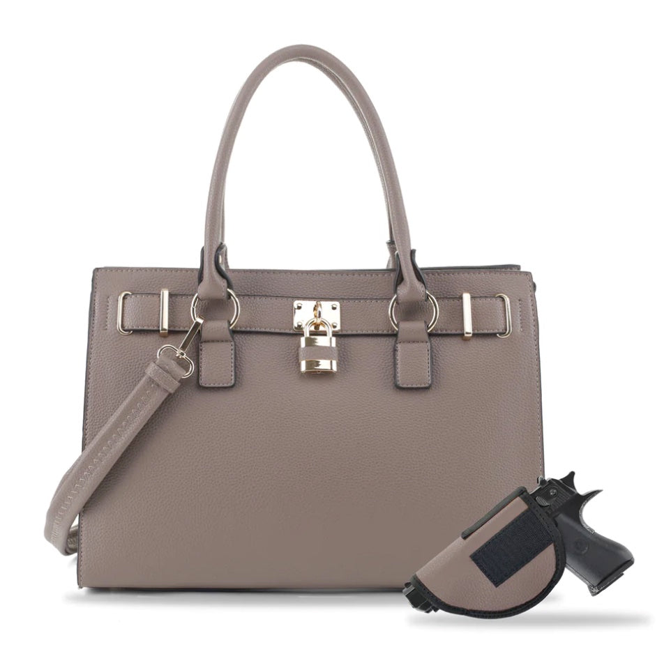 Jessie & James Dina Concealed Carry Lock and Key Satchel 10"H x 15"W x 6"D - Stone