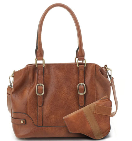 Jessie & James Elena Concealed Carry Lock & Key Satchel Brown 9Hx12Wx4.5D