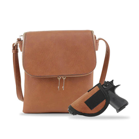 Jessie & James Cheyanne Concealed Carry Lock & Key Crossbody Handbag Cognac 11Hx9Wx1.5D