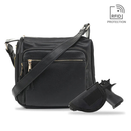 Jessie & James Brooklyn Concealed Carry Lock & Key Crossbody Handbag 9.5"H x 10.5"W x 3.5"D - Black
