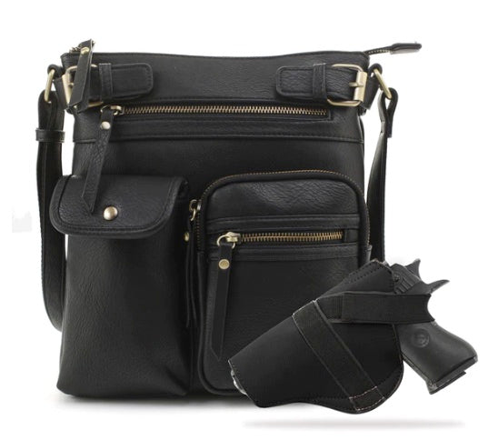 Jessie & James Shelby Concealed Carry Lock & Key Crossbody Handbag Black 11Hx9.5Wx1.5D