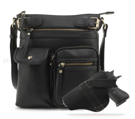 Jessie & James Shelby Concealed Carry Lock & Key Crossbody Handbag Black 11Hx9.5Wx1.5D