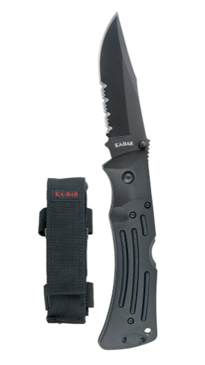 KA-BAR Mule 3.875 In Serrated Folding Knife Clip Point Black with Poly Sheath