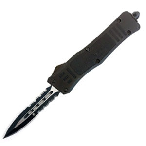 CoBRATec Small Black Dagger OTF Knife Two-Side Serrated