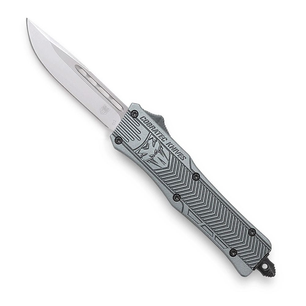 CoBRATec Small Gray Drop Point OTF Knife Non-Serrated