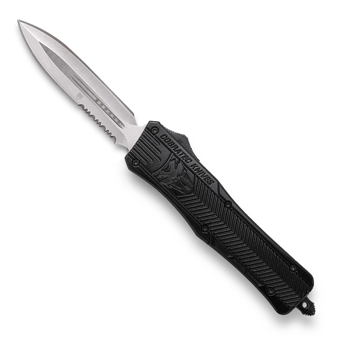 CobraTec Medium Black Dagger 1-Side Serrated OTF Knife