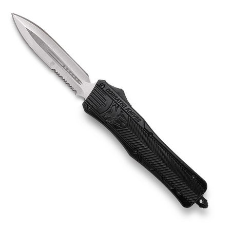 CobraTec Medium Black Dagger 1-Side Serrated OTF Knife