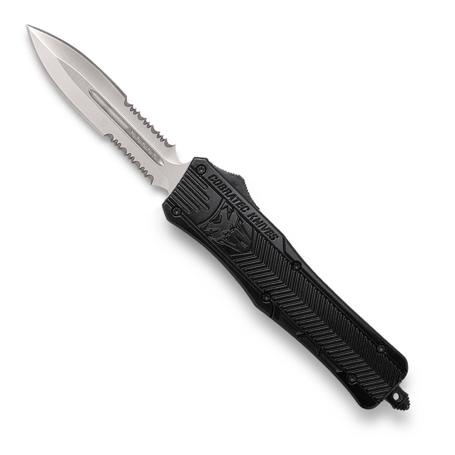 CobraTec Medium Black Dagger 2-Side Serrated OTF Knife