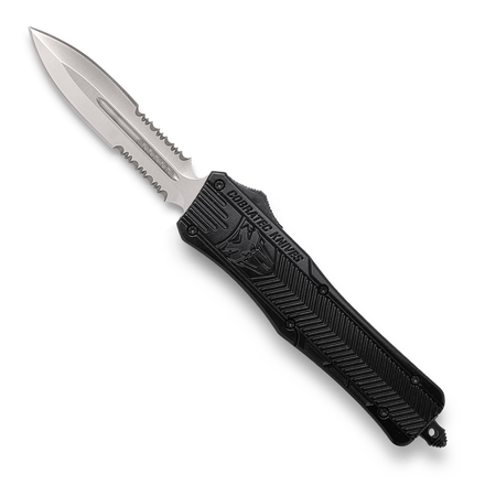 CobraTec Medium Black Dagger 2-Side Serrated OTF Knife