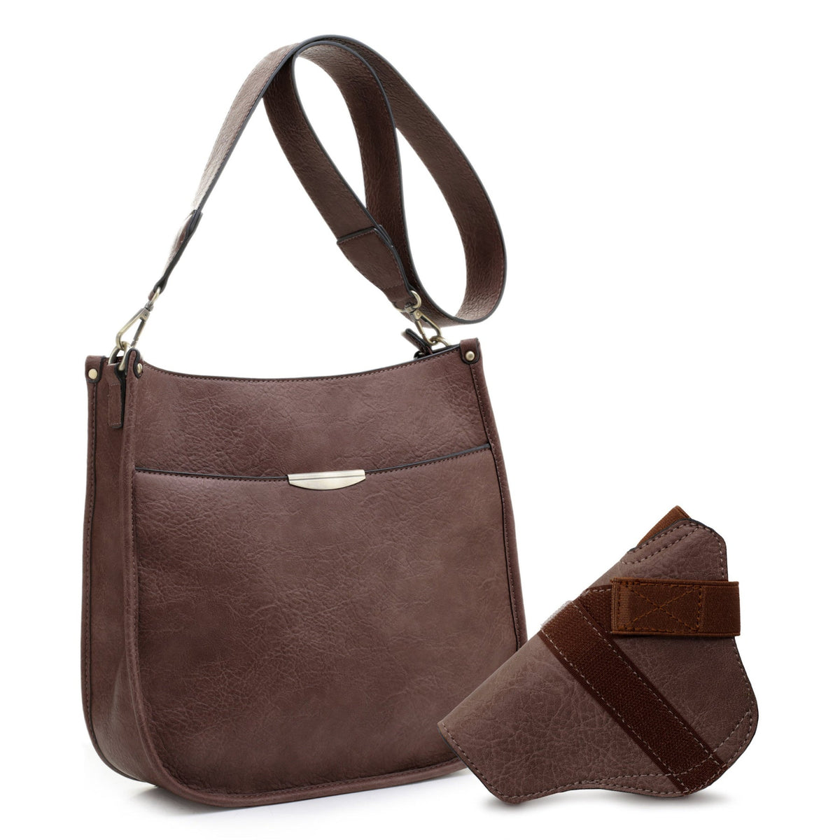 Jessie & James Ava Concealed Carry Lock & Key Crossbody Handbag 11"H x 11.5"W x 2.75"D - Brown