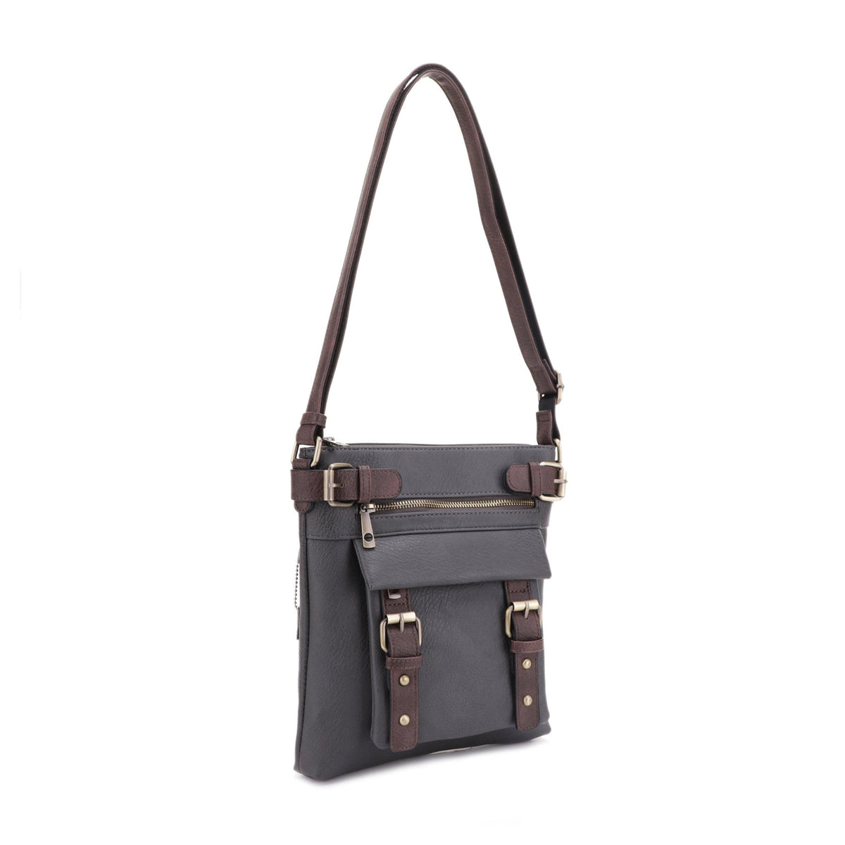Jessie & James Hannah Concealed Carry Lock & Key Crossbody Handbag 11"H x 9"W x 1.5"D - Grey