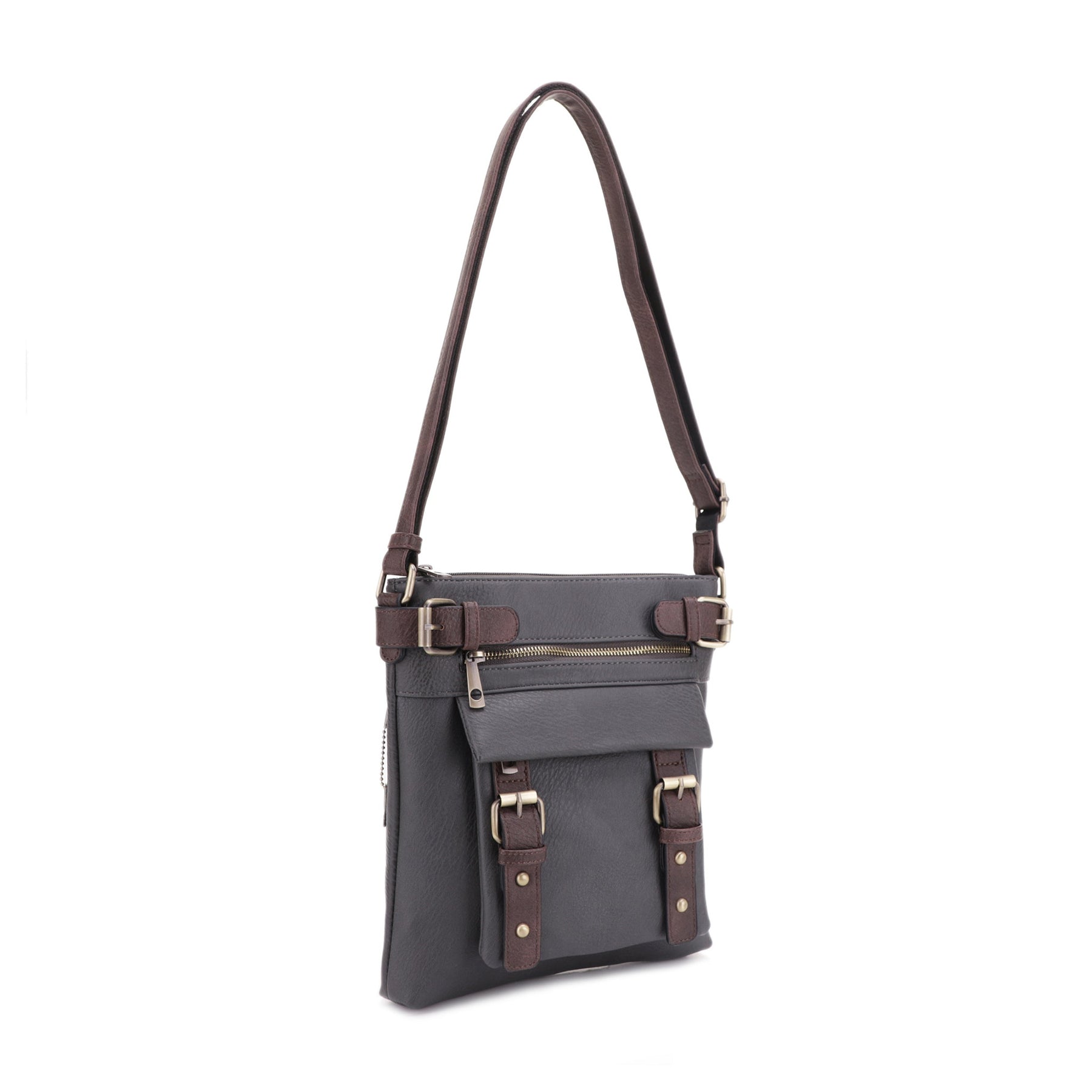 Jessie & James Hannah Concealed Carry Lock & Key Crossbody Handbag 11"H x 9"W x 1.5"D - Grey