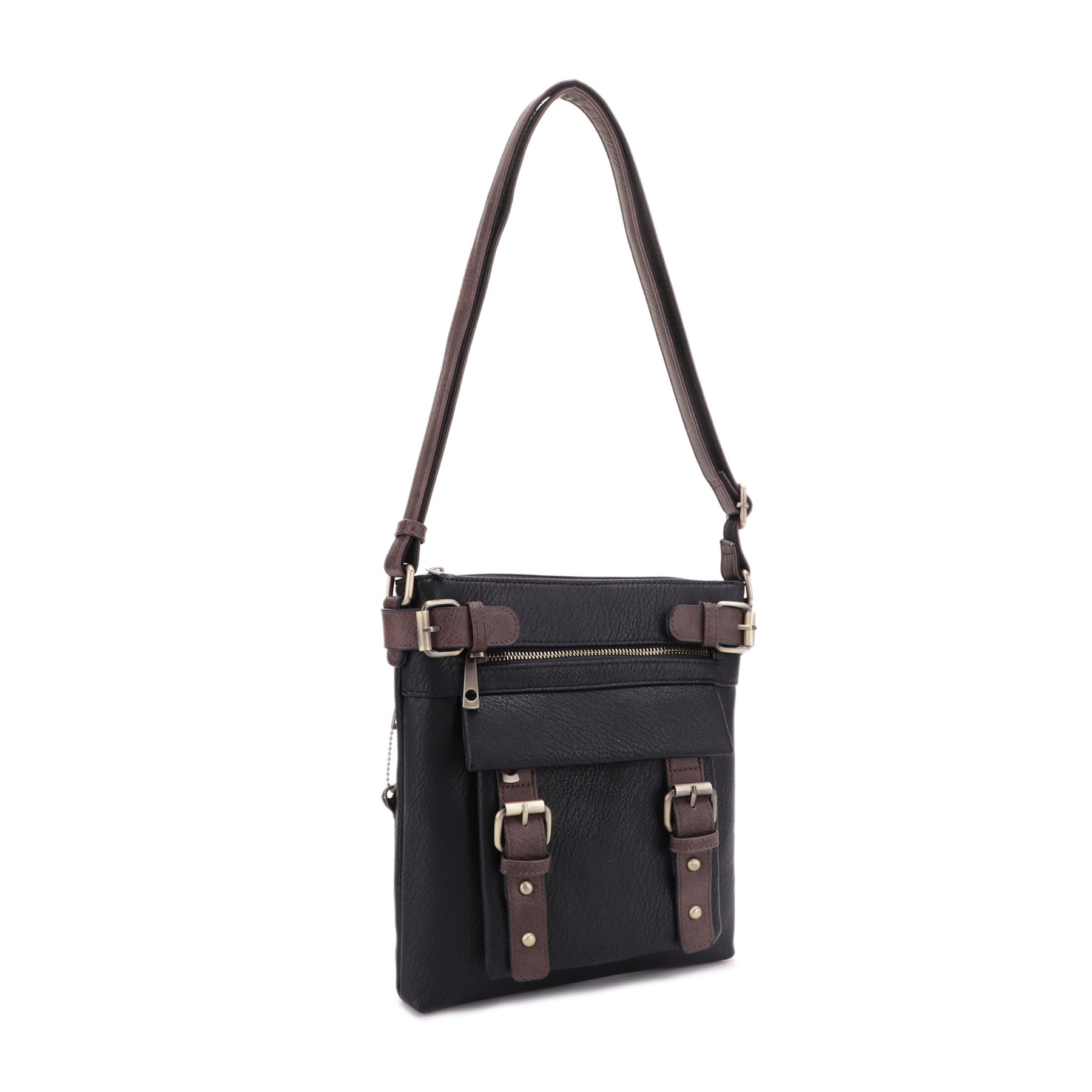 Jessie & James Hannah Concealed Carry Lock & Key Crossbody Handbag 11"H x 9"W x 1.5"D - Black