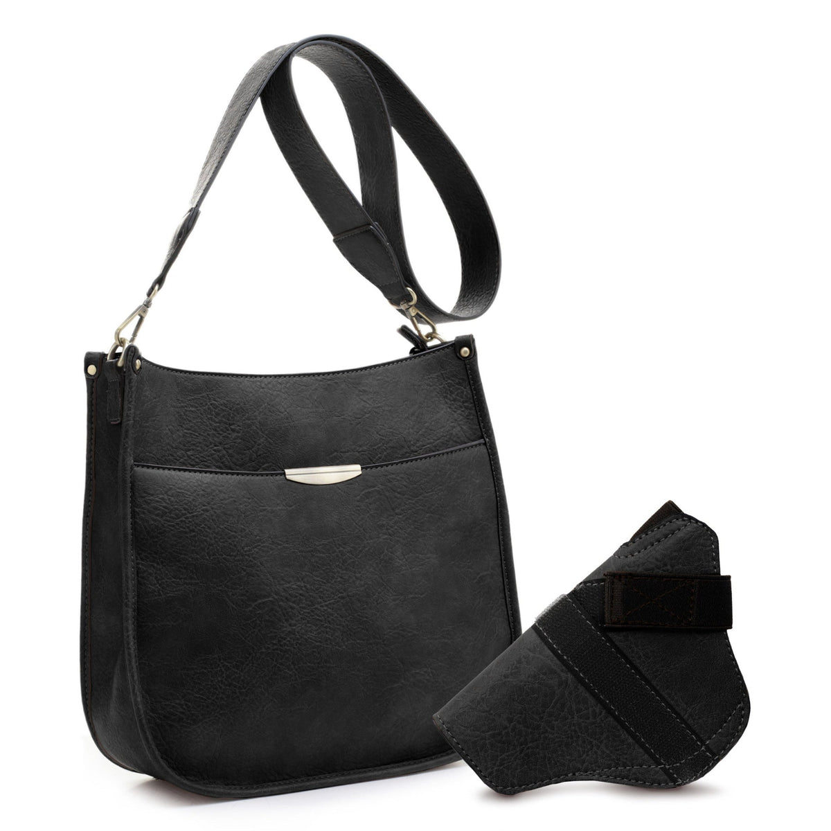 Jessie & James Ava Concealed Carry Lock & Key Crossbody Handbag 11"H x 11.5"W x 2.75"D - Black