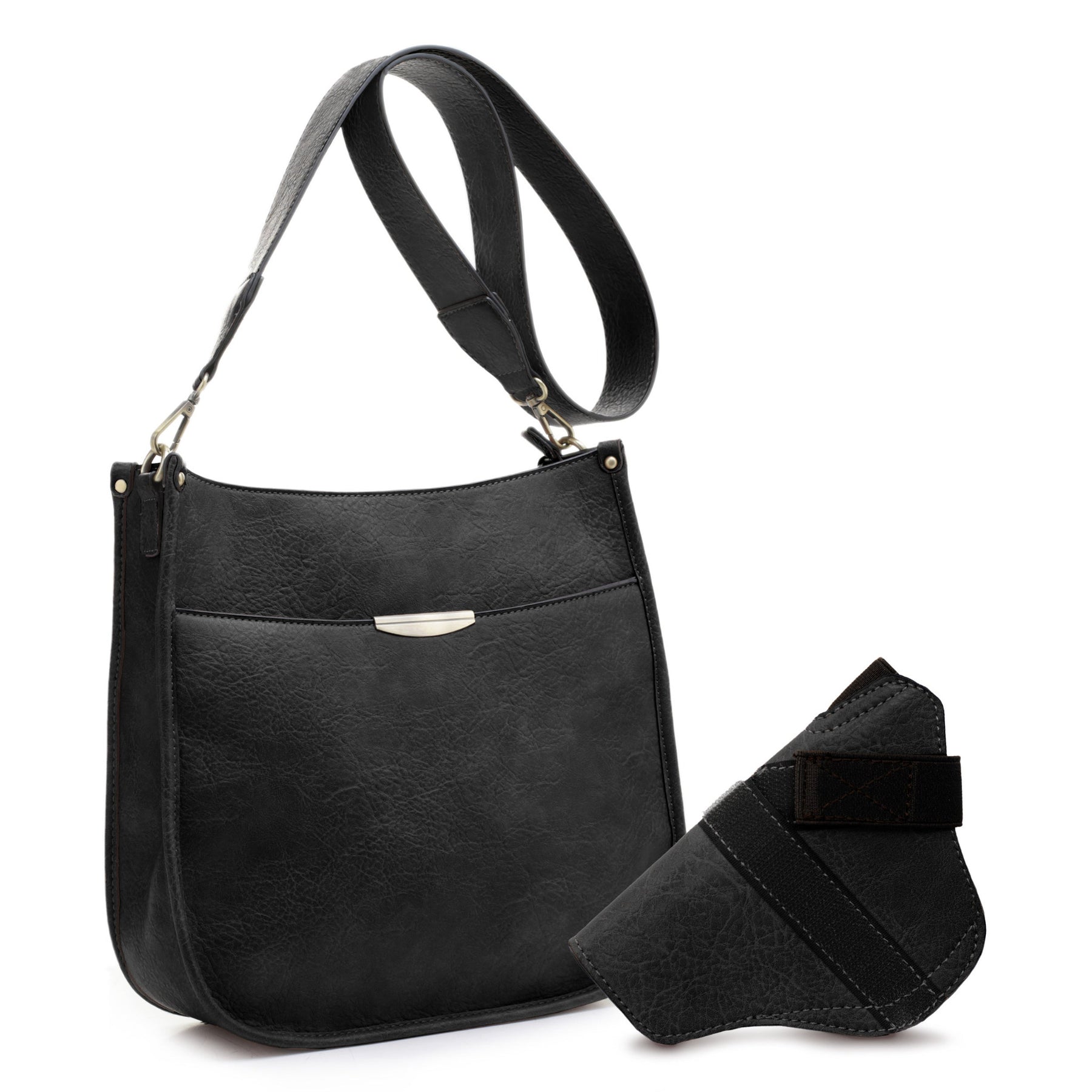 Jessie & James Ava Concealed Carry Lock & Key Crossbody Handbag 11"H x 11.5"W x 2.75"D - Black