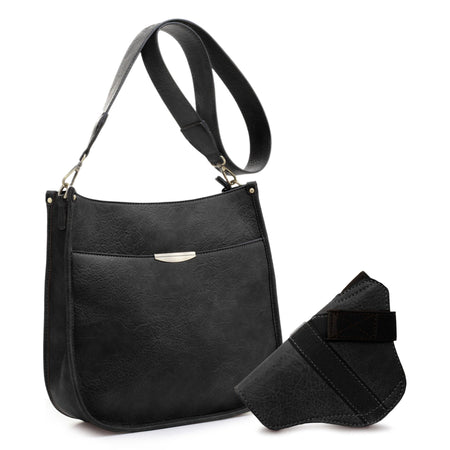 Jessie & James Ava Concealed Carry Lock & Key Crossbody Handbag 11"H x 11.5"W x 2.75"D - Black