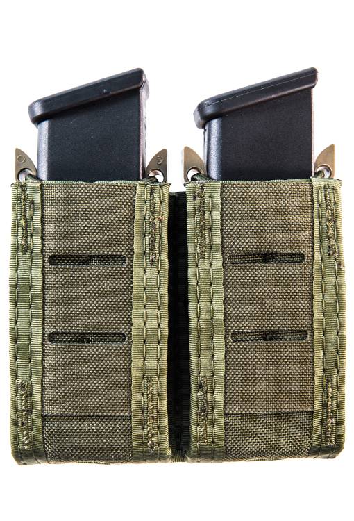 High Speed Gear Duty Double Pistol TACO Magazine Pouch OD Sleek Front Concealed Bungee