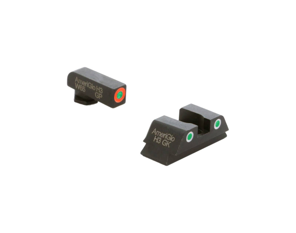 AmeriGlo Sight Set for Glock 42 - ProGlo Orange Front, Pro Rear Green White Outline