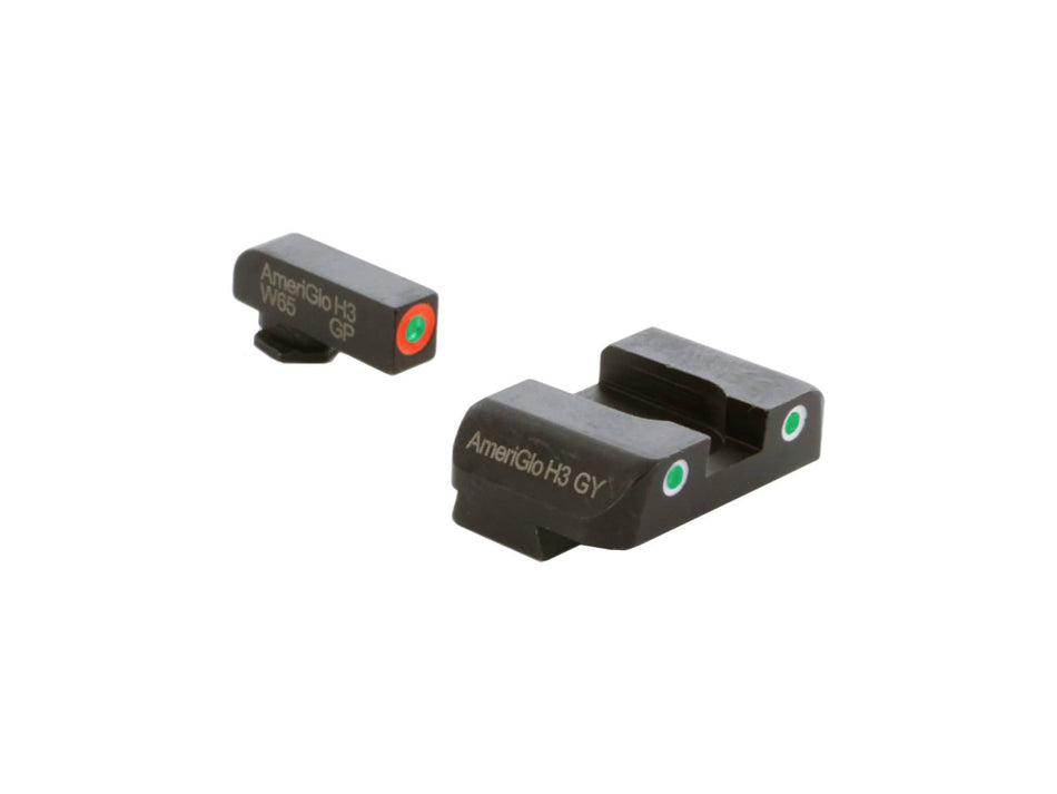 AmeriGlo Night Sight Set Glock Gen 1-4 10mm/45/357 3-Dot Green/Orange Front Green/White Rear