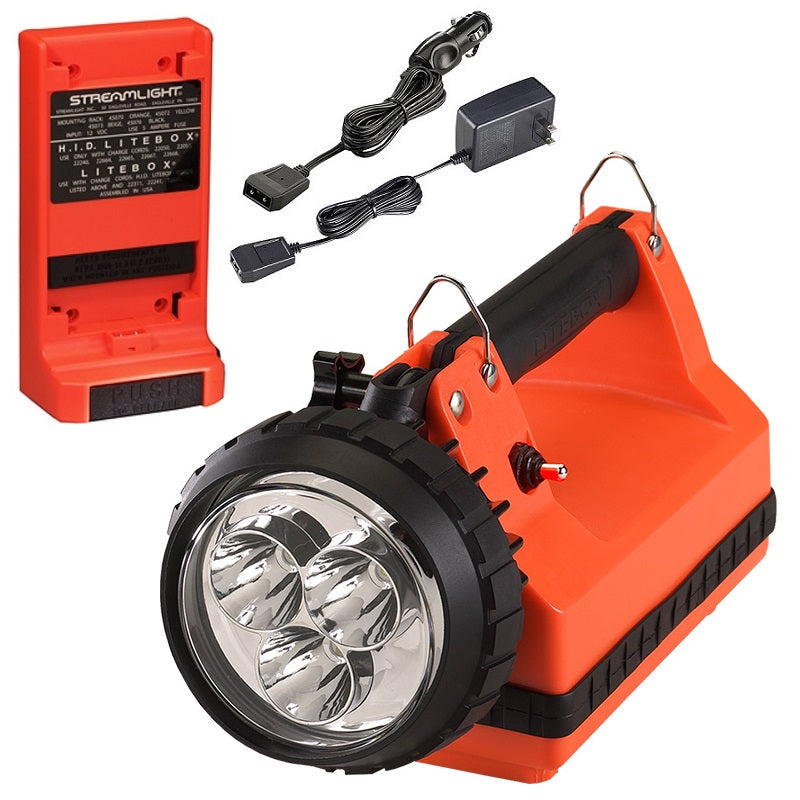 Streamlight E-Spot Firebox Standard System 120V AC 12V DC Charge Cords Shoulder Strap Mounting Rack Orange