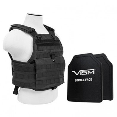 NcStar Plate Carrier Vest Black with Two 10"x12" Shooter Cut Hard PE Ballistic Panels