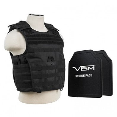 NcStar Expert Plate Carrier Vest Black with 2 10x12in Shooter Cut Hard PE Ballistic Panels Med-2XL