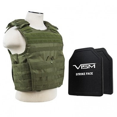 NcStar Expert Plate Carrier Vest OD Green with 2 10x12in Shooter Cut Hard PE Ballistic Panels Med-2XL