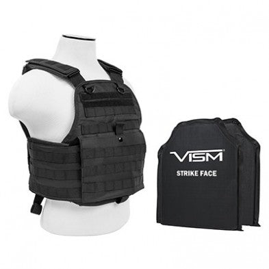 NcStar Plate Carrier Vest Black with Two 10"x12" Shooters Cut Soft Ballistic Panels
