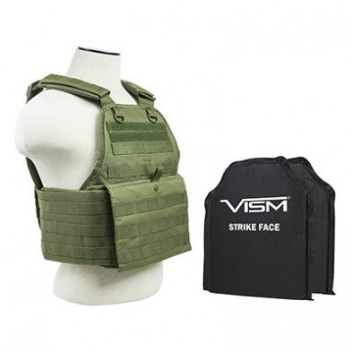 NcStar Plate Carrier Vest OD Green with Two 10"x12" Shooters Cut Soft Ballistic Panels