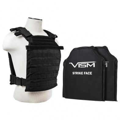 NcStar FAST Plate Carrier Vest Black with 2 11x14 Shooter Cut Soft PE Ballistic Panels XL-3XL