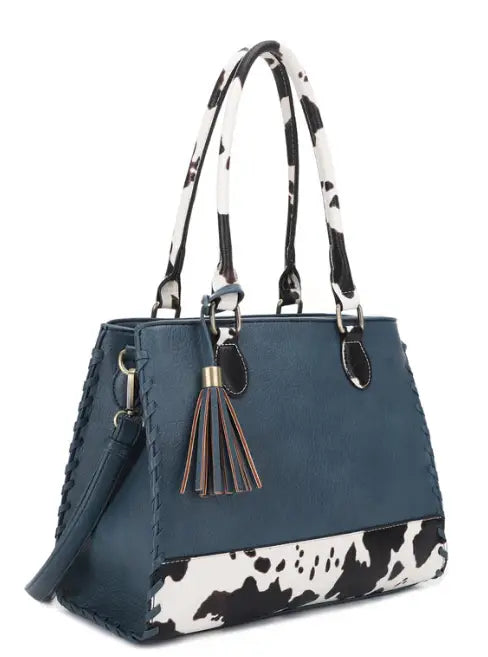 Jessie & James Montana Concealed Carry Lock & Key Handbag 9.75x12.5x5.25 - Teal/Cow