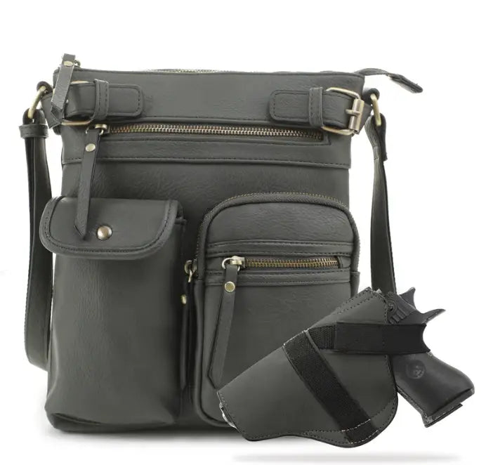 Jessie & James Shelby Concealed Carry Lock & Key Crossbody Handbag 11x9.5x1.5 - Dark Gray