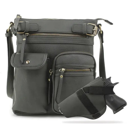 Jessie & James Shelby Concealed Carry Lock & Key Crossbody Handbag 11x9.5x1.5 - Dark Gray