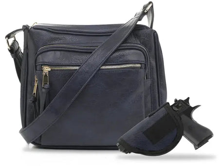 Jessie & James Brooklyn Concealed Carry Lock & Key Crossbody Handbag 9.5x10.5x3.5 - Navy