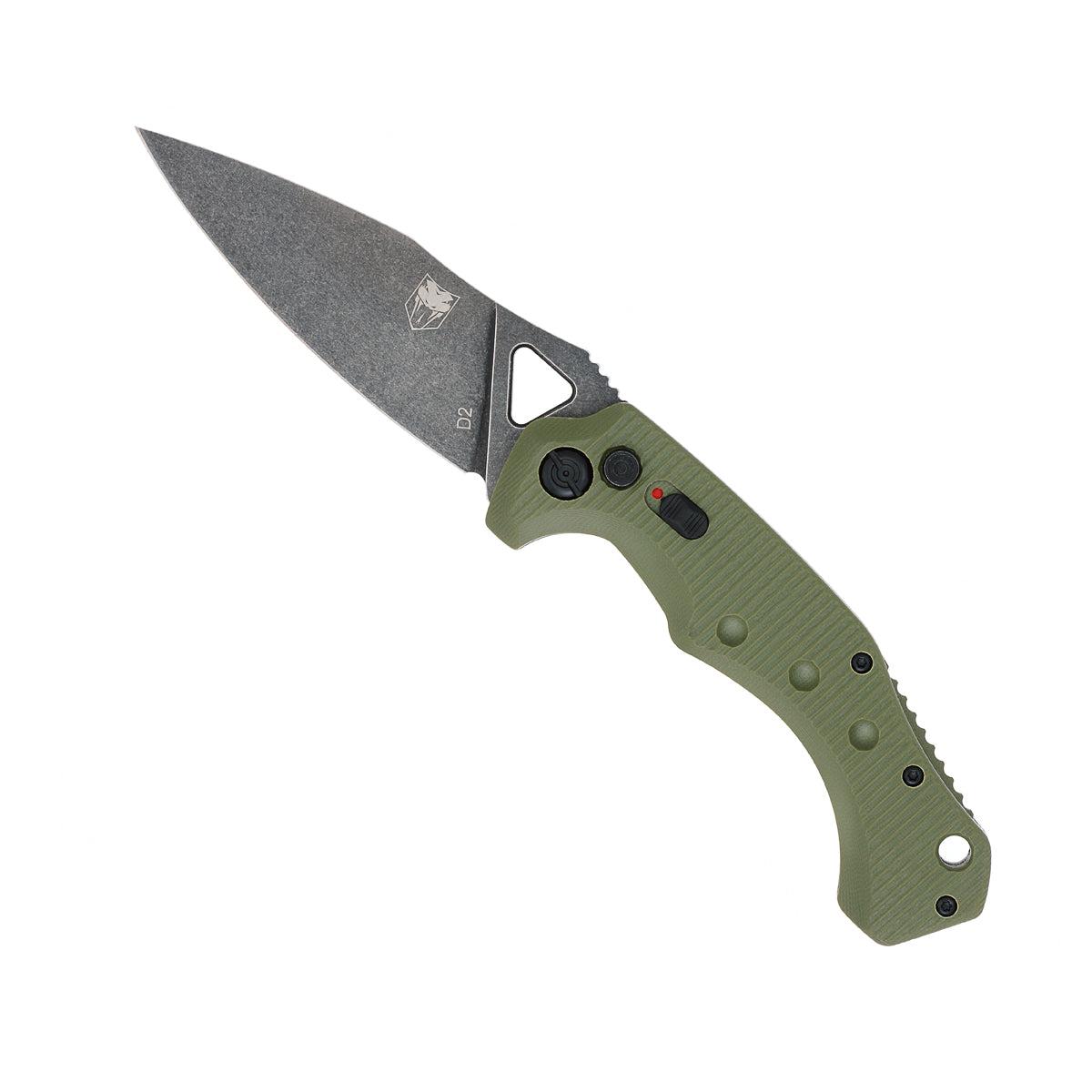 CoBRATec Ryker Auto Side Fold OD Green G10 Non-Serrated Knife