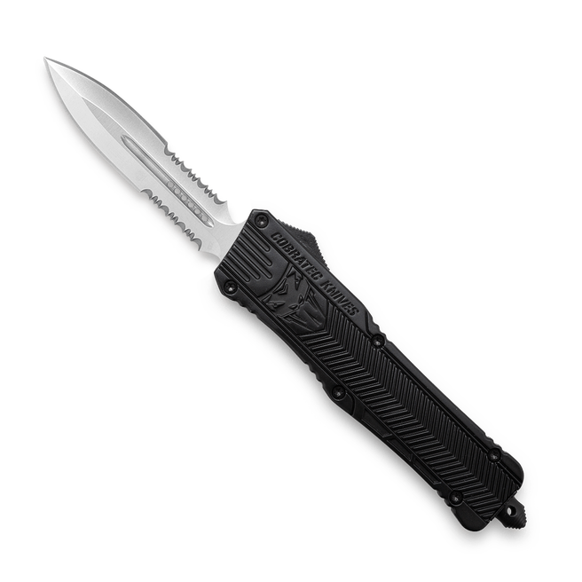 CobraTec Large Black Dagger 2-Side Serrated OTF Knife