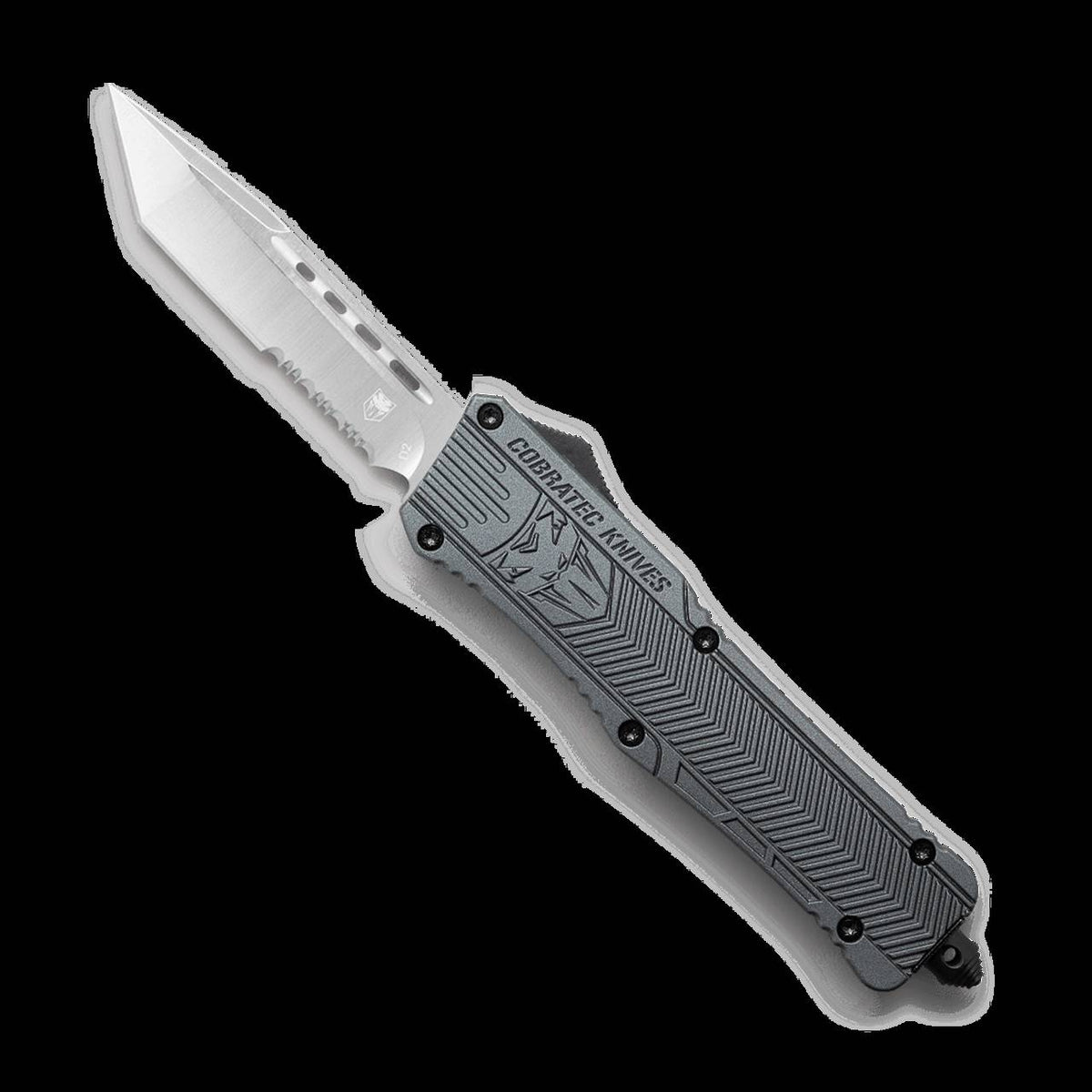CobraTec Large Gray Tanto Serrated OTF Knife