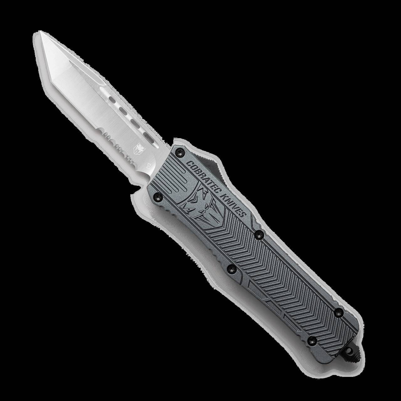CobraTec Large Gray Tanto Serrated OTF Knife