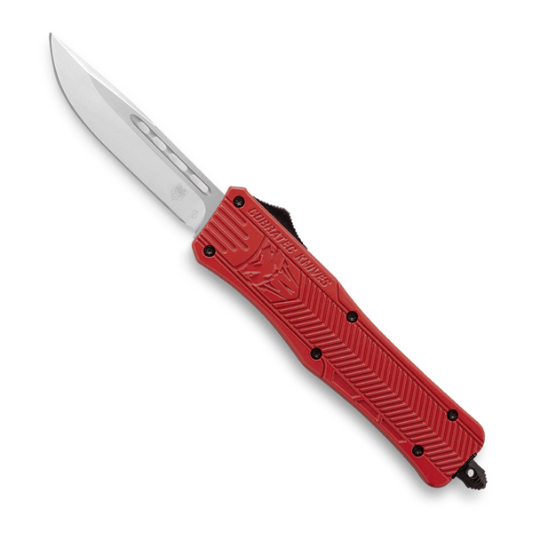 CoBRATec Small Red Drop Point OTF Knife Non-Serrated
